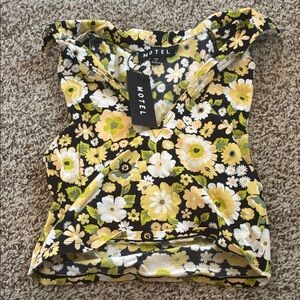 Motel Rocks Black and Yellow Floral Crop Top